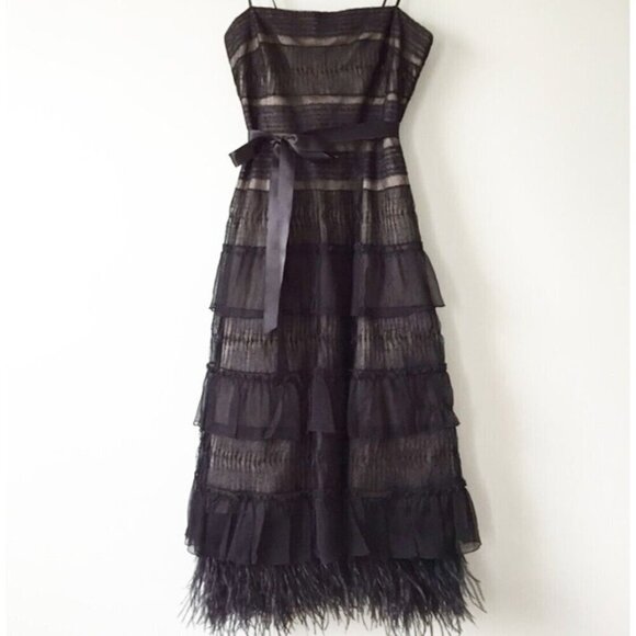 BCBG Maxazaria Sz 8 Black Strapless Lace Feather Boa Dress Ruffled NEW NWT $400 - Picture 6 of 15